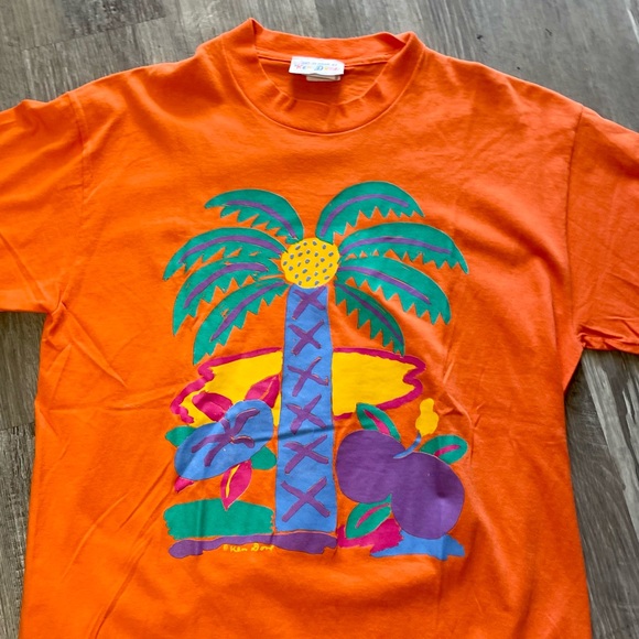 Vintage 1980s Art to Wear Ken Done Palm Tree Graphic Print Single-Stitch T-Shirt - Picture 2 of 11